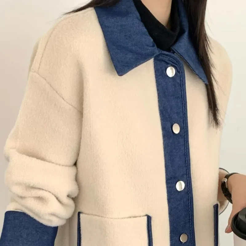 ANJY Autumn Winter Women's European Elegant Patchwork Denim Knitted Cardigan Fashion Casual Chic Versatile Sweater Jacket A14588