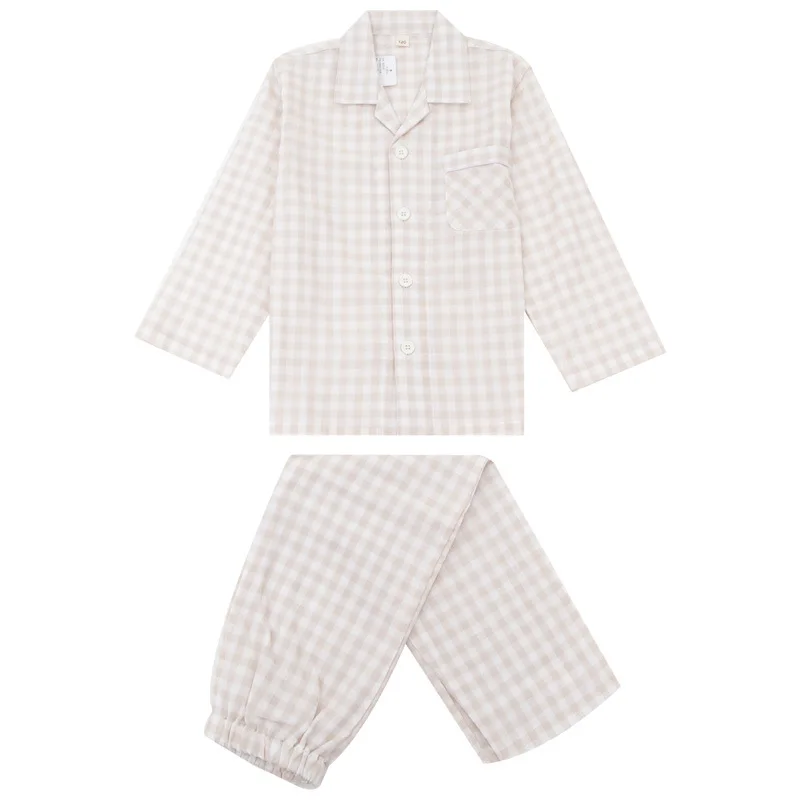 Boy Girl Linen Cotton Pajamas Clothes Set Shirt+Pant 2PCS Spring Autumn Toddler Child Solid color Homesuit Baby Clothes 2-12Y 5