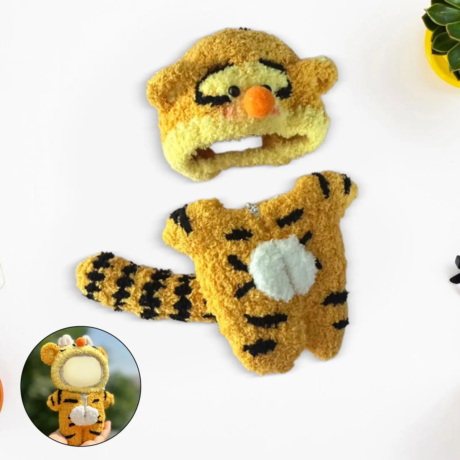 15-17cm Plush Doll Clothes Tiger Jumpsuit with Hat Doll Clothing Comfortable Fashion Photo Props Cartoon Stuffed Animals Clothes