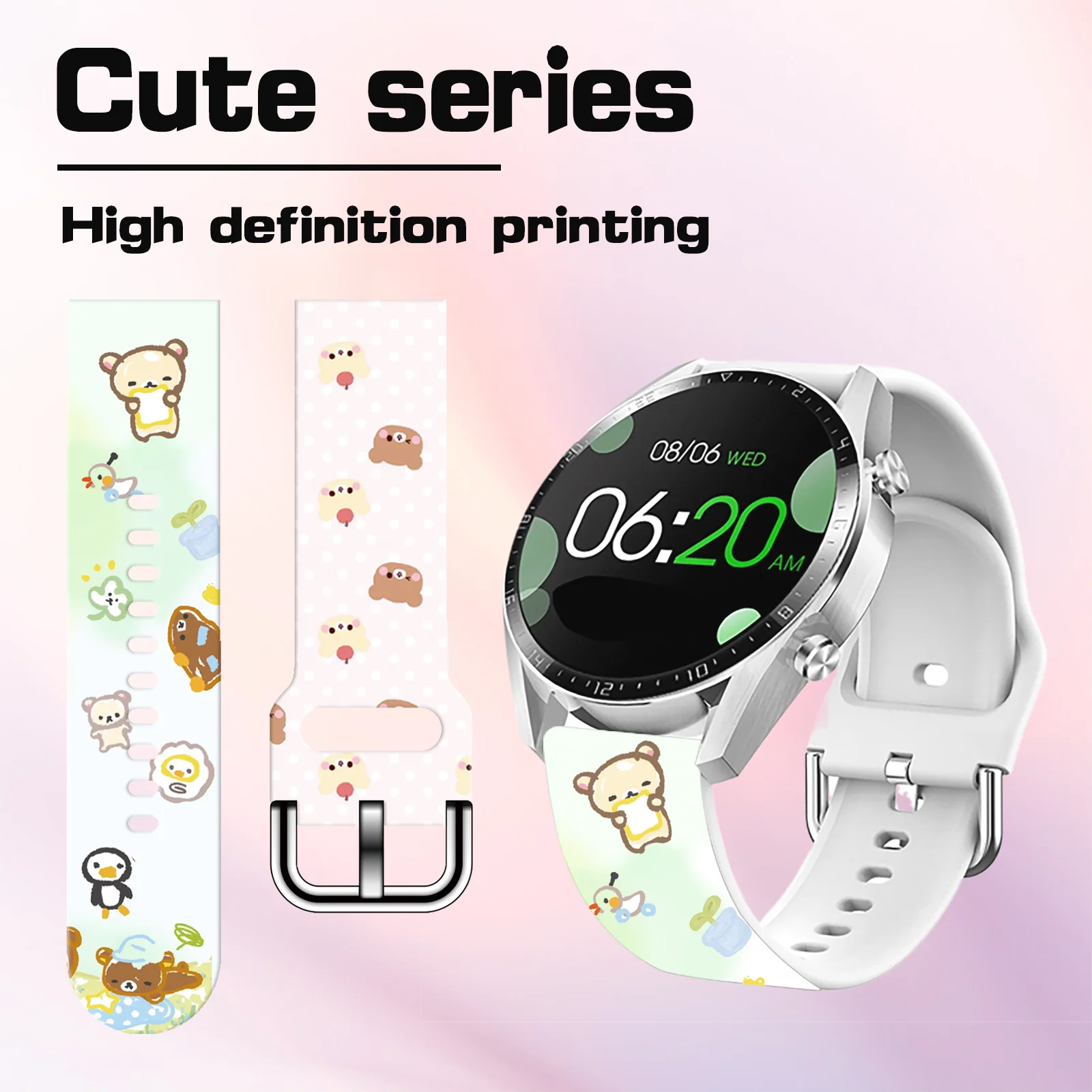 

20mm 22mm Cute Series Printed Strap for Samsung Galaxy 7/6/5 40mm 44mm Band Replaceable Bracelet for Xiaomi Amazfit Watchband