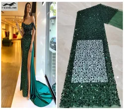 Madison New Design Beaded Lace Fabric Luxury Beads Lace Embroidery French Nigerian Tulle Lace Fabric for Wedding