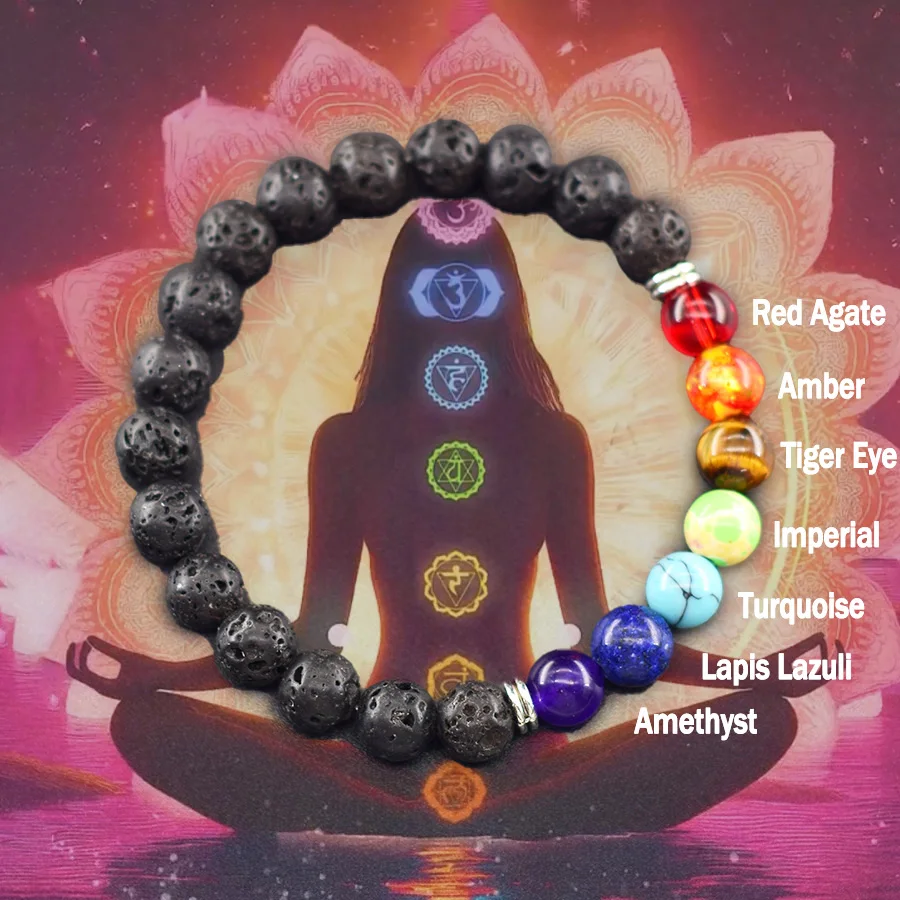 Bracelet classique de perles de 7 chakras pour femmes et hommes, pierre naturelle, Yoga, méditation, Reiki, équilibre de guérison, fleur de Lotus, cadeau