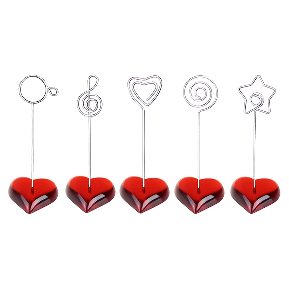 

5 Pcs Romantic Red Heart Base Photo Folder Picture Holders Clips Desktop Stand Card Business for Table Number Place