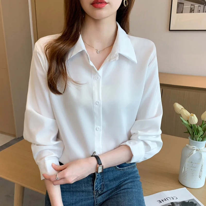 

Autumn New Korean Version Vintage Minimalist Shirt Women Clothing Fashion Solid Long Sleeve Blouses Office Lady Solid Career Top