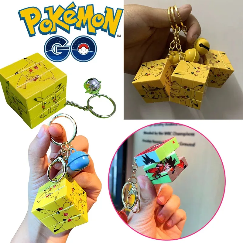 Pokemon Pikachu Keychain 3x3 Rubik\'s Cube Pendant Anime Puzzle Children\'s Toy Fashion Backpack Charm Cute Children Birthday Gift