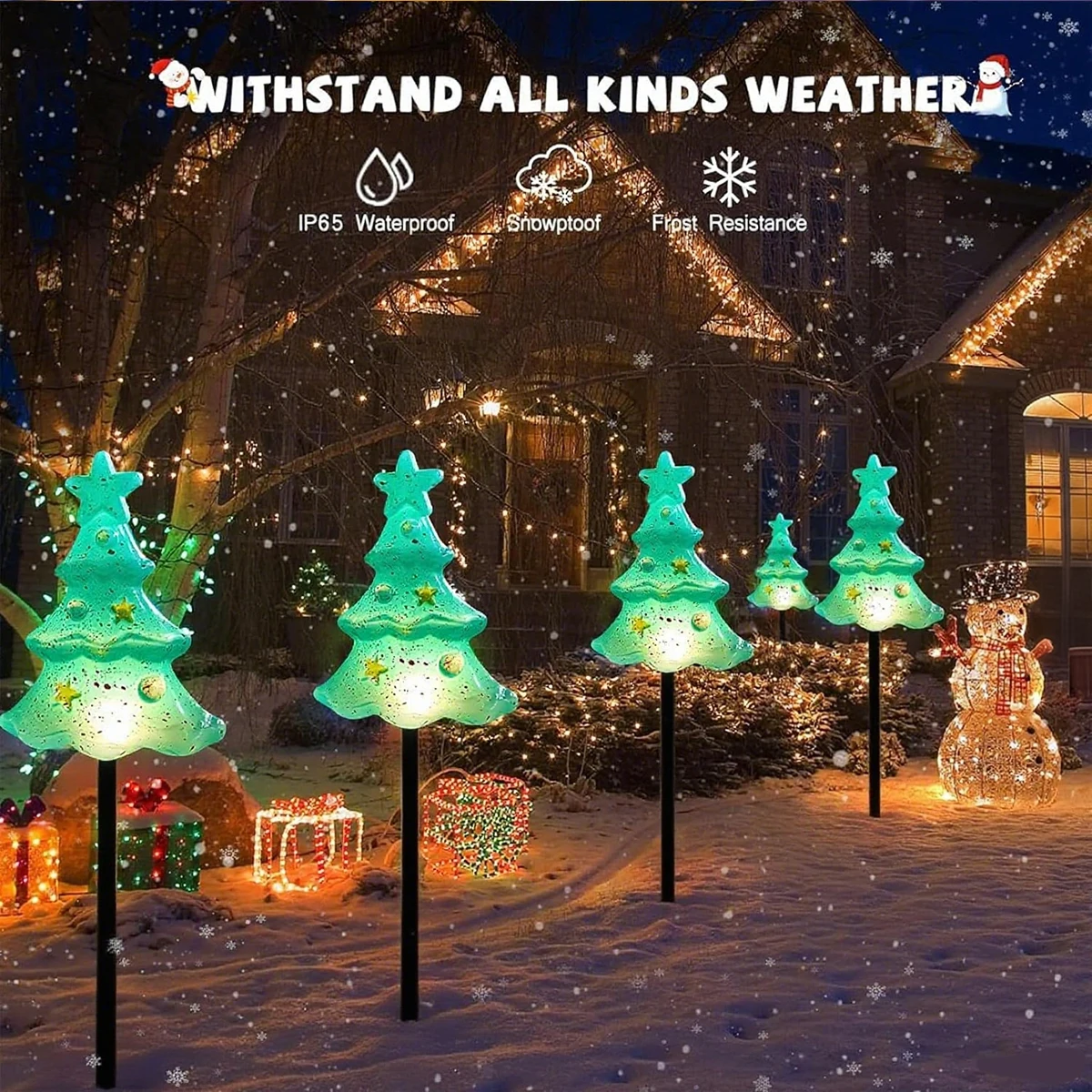 5Pcs/Set Solar Powered Christmas Tree Pathway Lights Waterproof Outdoor Garden Stake Lights For Yard Lawn Patio Party Xmas Decor