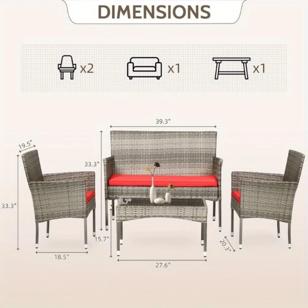 Patio Conversation Set 4 Pieces Patio Furniture Set Wicker with Rattan Chair