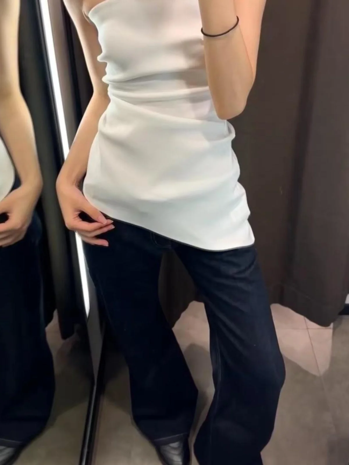 Primavera Estate Nuovo Asimmetrico ex Svel Bal Tube Top da donna Faion Pieghettato Cool Sle Slim Fit Poliestere Tirt