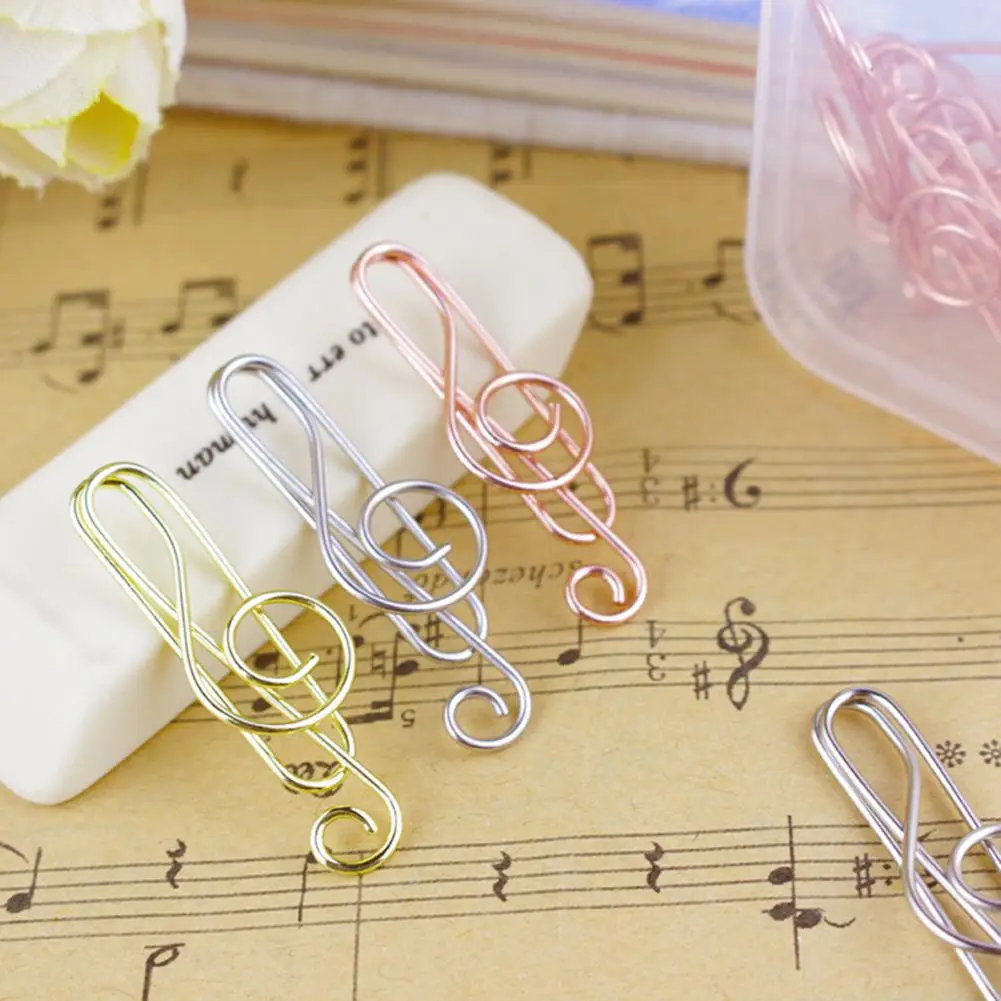 10Pcs/Set Paper Clips Aesthetic Colorful Smooth Music Symbol Shape File Clamp Paper Clip Bookmark Holder Ticket Pins