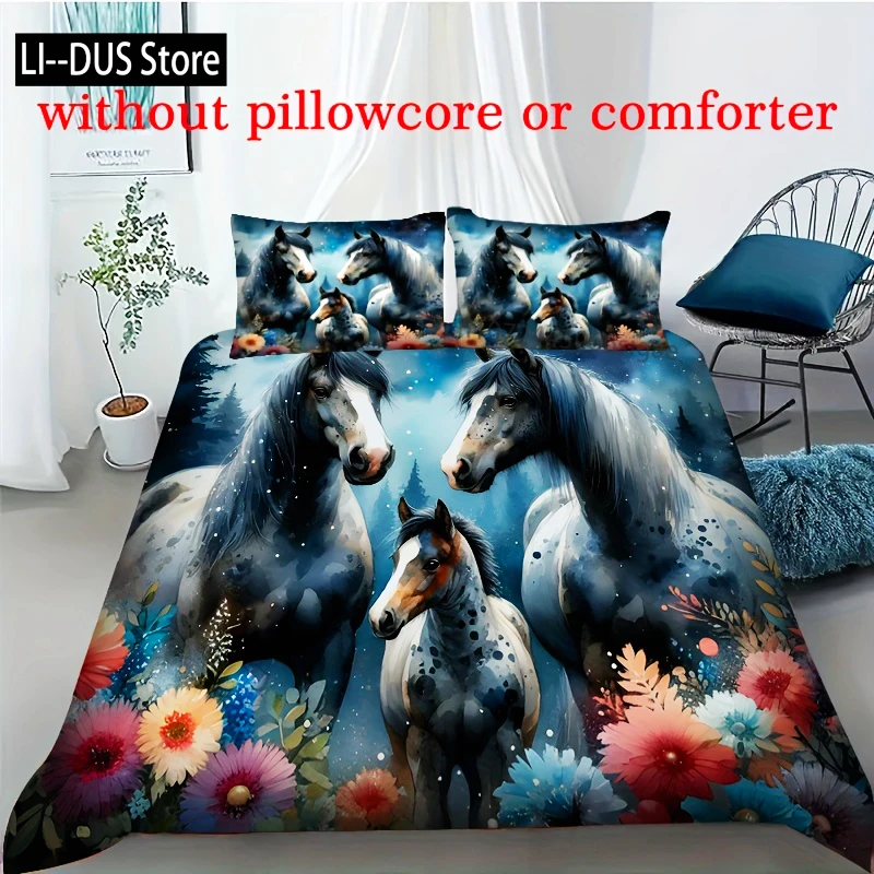 

3pcs Soft & Breathable 3D Digital Print Horse Dreamcatcher Duvet Cover Set Comfortable Bedroom Bedding Set Decoration