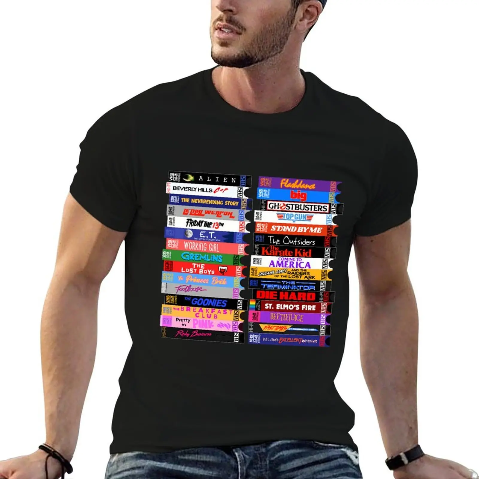 Retro 80S Movies VHS Stacks T-Shirt anime shirt valentines boutique clothes black t-shirts for men