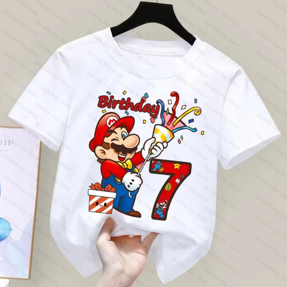 Kids Cartoon Mario Birthday Number T-Shirt for Boys & Girls 3-8 Years, Loose Crew Neck Short Sleeve Casual Summer Tee