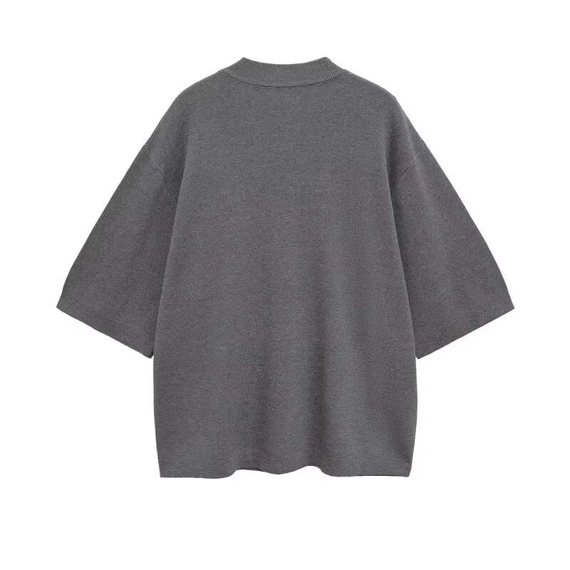 

Women's Loose Knitted ort Sve Pure Color Flat Weave Top Autumn New Arrival Faion European Sle Comfortable Fit T-irt