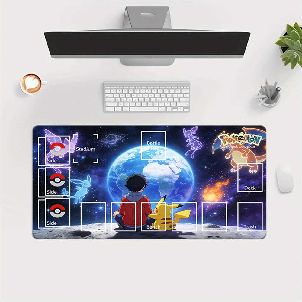 

Pokemon Ash Pikachu Galaxy Universe TCG Playmat Large Gaming Mouse Pad with Card Zones Desk Mat