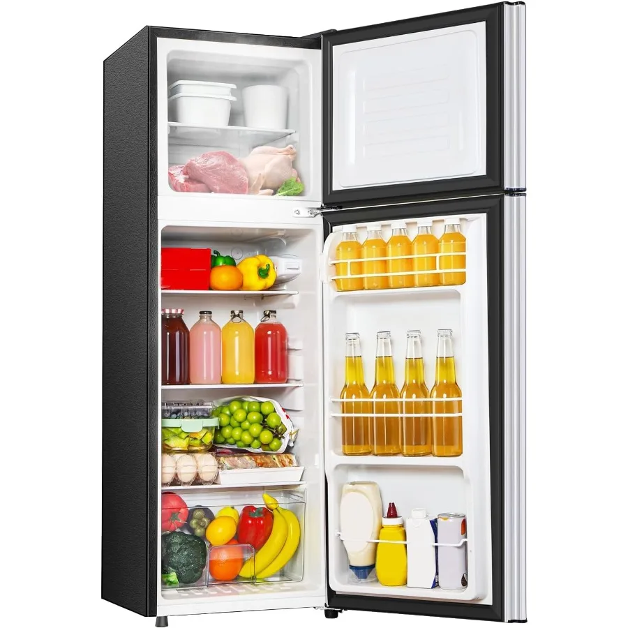 

Compact 4.0 Cu.Ft Mini Fridge with Top Freezer for Dorm Office or Small Apartment Double-Door Design with Adjustable 7-Level Th