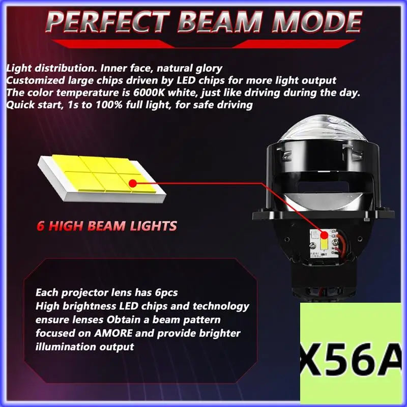 

QB-3 Inch Bi LED Projector Lens White Headlight Halo Lights For H4 H7 9005 9006 10000LM 6000K High Low LHD