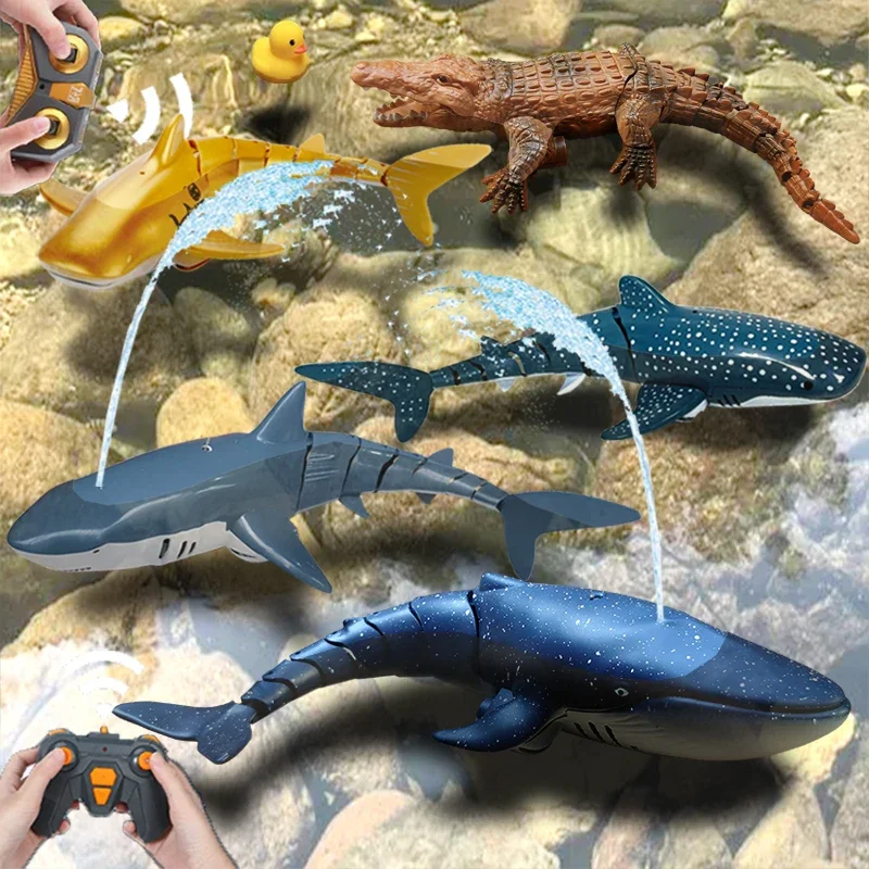 2.4G Radio Remote Control Shark Water Bath Toys Kids Boys Children Swimming Pool Electric Rc Fish Animals Submarine Boats Whale