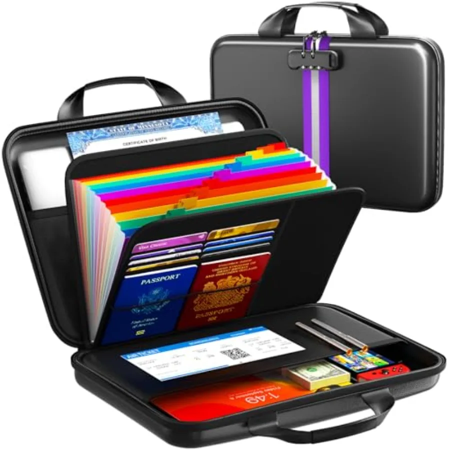 

Огнестойкий органайзер-гармошка для документов с замком, огнестойкий бокс с жестким корпусом и 13 карманами для сертификатов, паспортов, ноутбуков