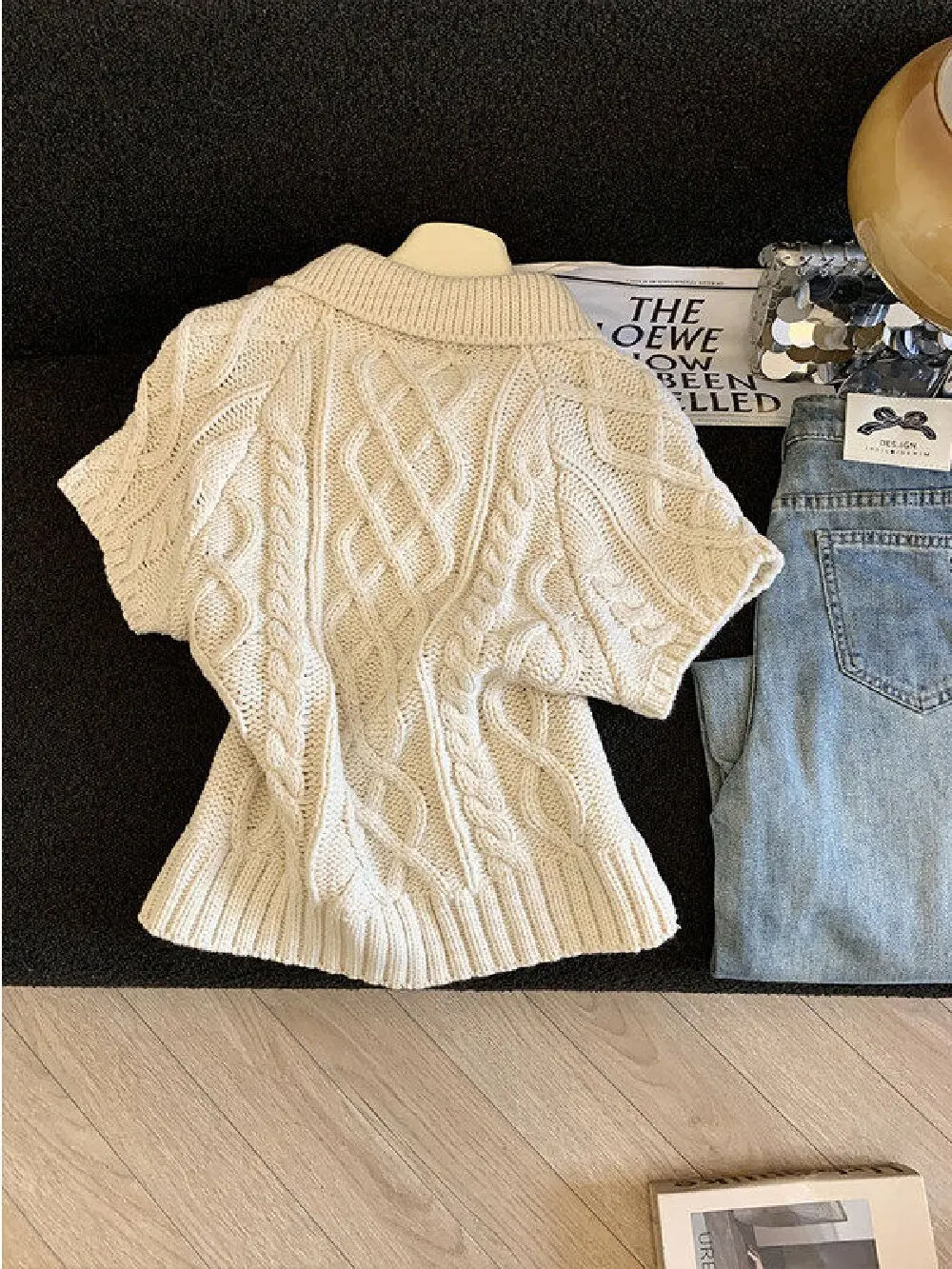 

Korean Style Lapel Twist Knit Sweater Women 2026 New Summer Lazy Style Solid Color Knitwear Button Short Sleeve Casual Tops