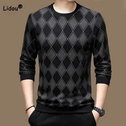 Spring Autumn New Male Clothes Trend Printed Round Neck Tops 2023 Fashionable Long Sleeve High Quality Luxury Men's T-shirt