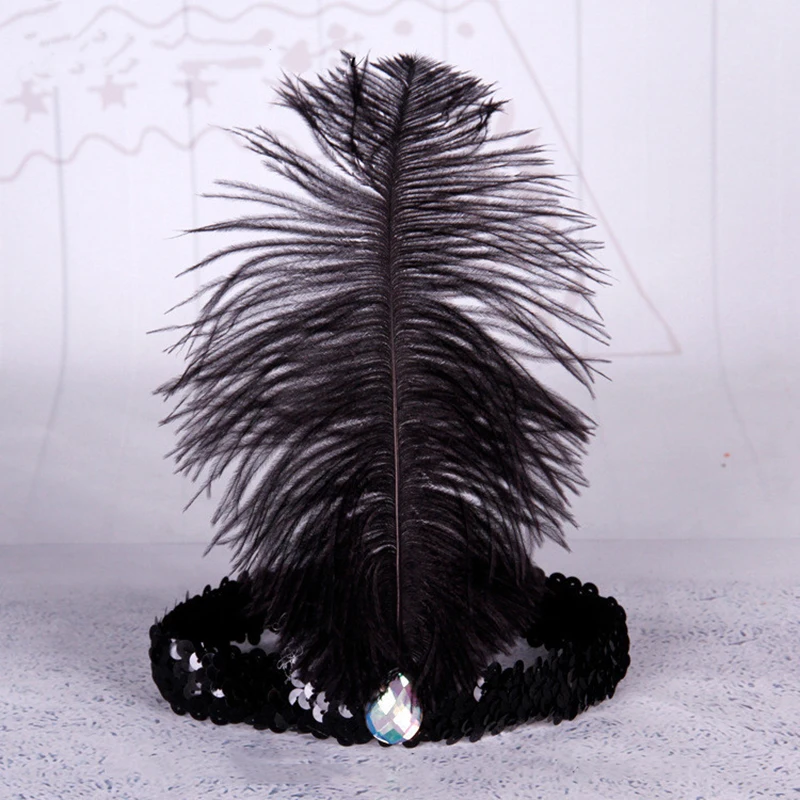 Feather Headbands For Women  Girls Accessoreis Ostrich Hair With Sequins Crystal Hair Ties Ladies Fashion Party Headbands