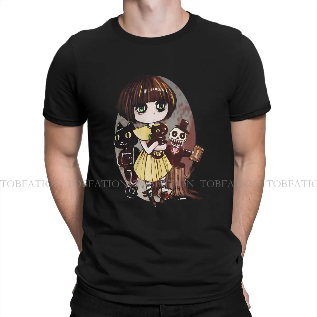 Fran Bow Game Black Cat And Girl T Shirt Fashion Men's Tees Summer Cotton Clothing Harajuku O-Neck TShirt