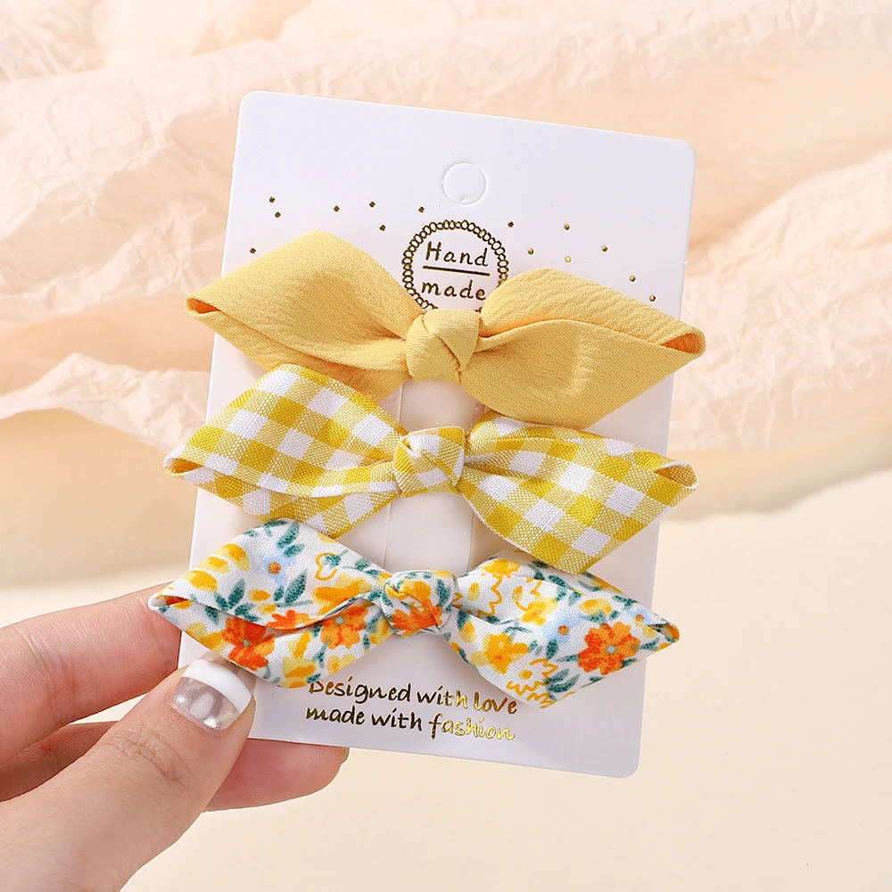 3 Teile/satz Nette Bögen Baby Mädchen Haarnadel Set Floral Plaid Pony Haar Clip Koreanische Haar Zubehör Süße Kinder Kopfschmuck 3 Teile/los – Detail 3
