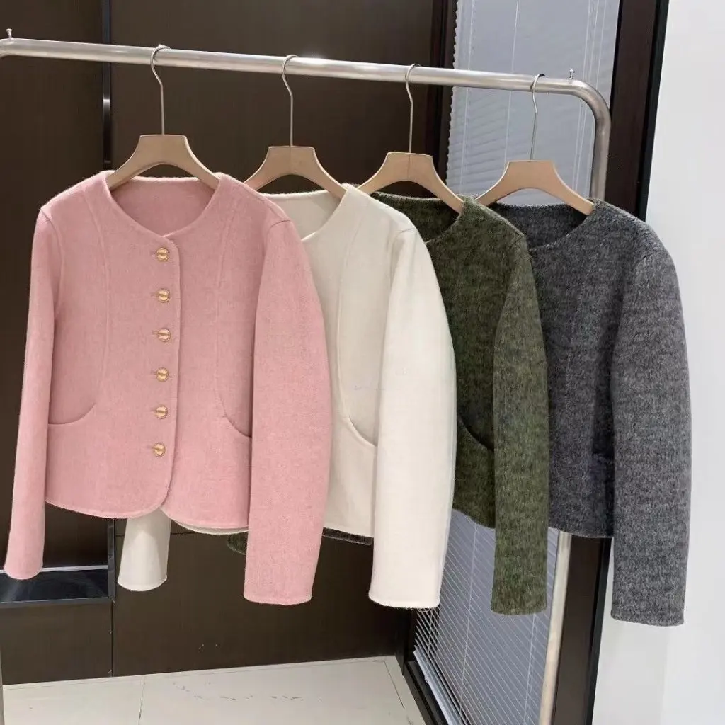 

Женское двустороннее шерстяное пальто, антисезонный короткий корейский повседневный универсальный топ на весну и осень
