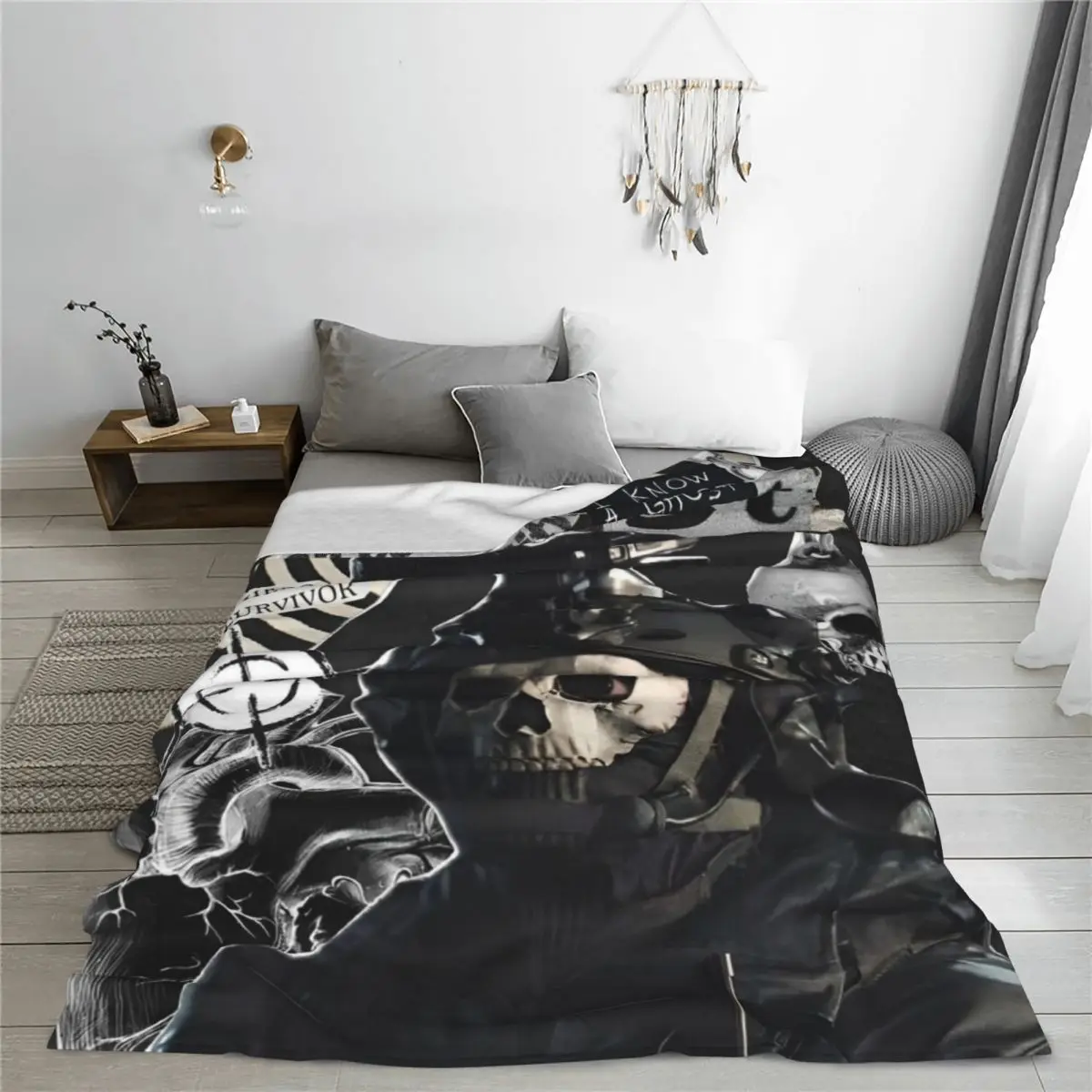 Gothic Call Of Dutys Ghost Blanket Game Wool Throw Blankets Summer Air Conditioning Personalised Soft Warm Bedsprea