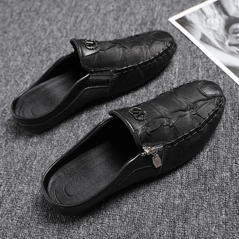 New Stylish Men Zip Casual Loafers Half Drag Male Walking Sandals Breathable Summer Mens Slippers Comfortable Moccasins Shoes