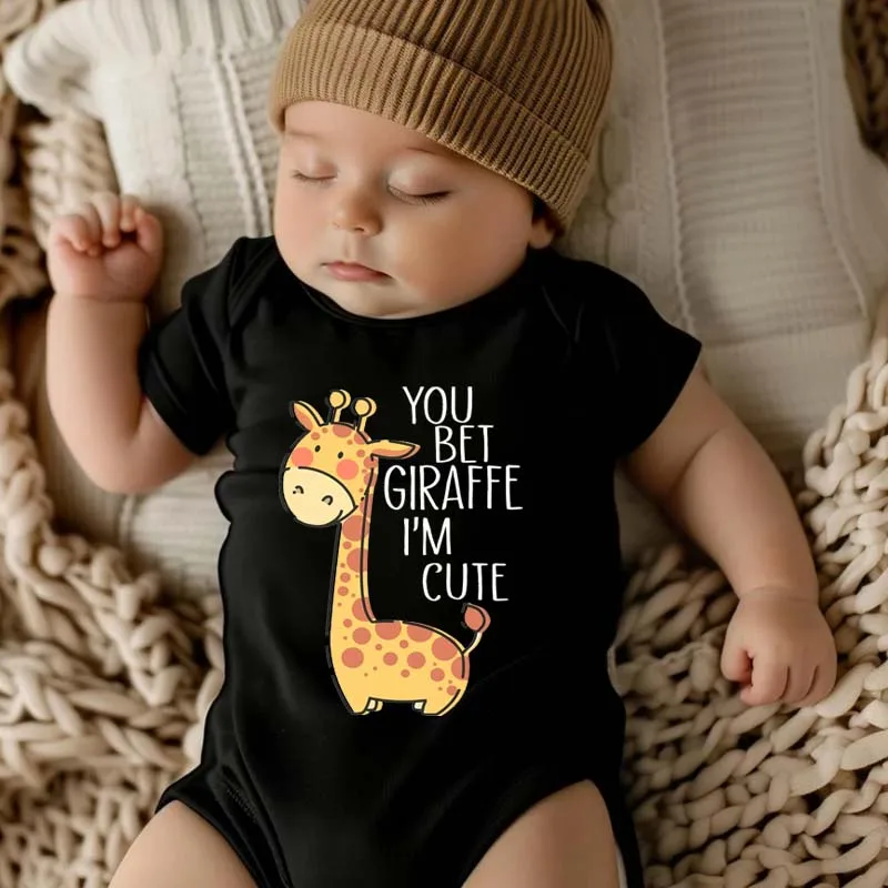 

Детский комбинезон с забавным животным принтом «Вы б жирафом, я милый», летний комбинезон с короткими рукавами, подарок для детского душа, боди с рисунком жирафа