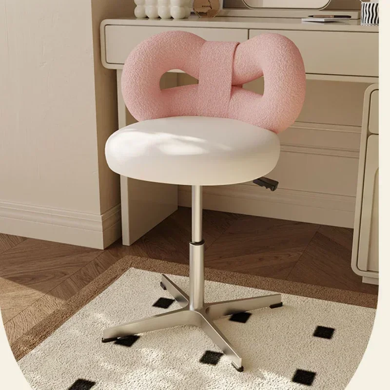 Design Sag-Proof Computer Seat Adjustable Wool/Sheepskin Makeup Chair Rotatable Dressing Stool Easy-to-Clean Bow Tie