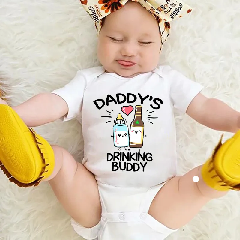 Picture 4: Cute Daddy's Drinking Buddy Baby Bodysuit Cotton Short Sleeve Newborn Boys Girls Romper Jumpsuit