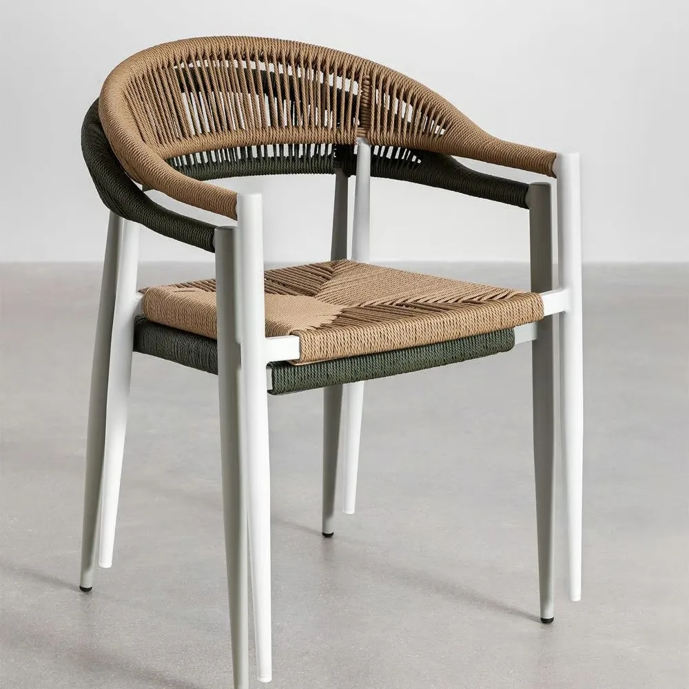 Modern Aluminum Frame Outdoor Rope Patio Furniture Rope Weaving Stackable Garden Chairs