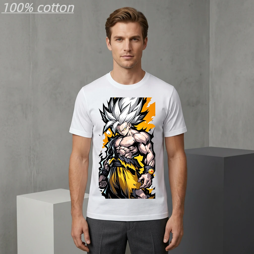 Camiseta de Verano para Hombre, 100% Algodón, Estilo Anime, Informal, con Estampado Gráfico de Dragon Ball Super Saiyan 4 Vegito con Pendientes Potara