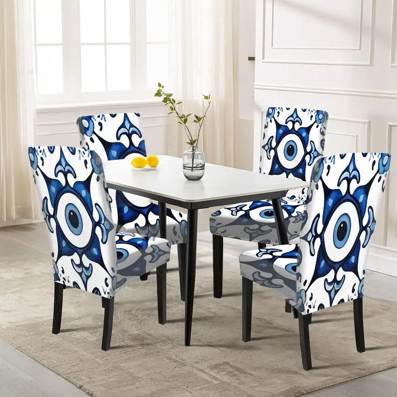 

Чехол для стула Parsons с сине-белым узором в виде глаз, съемный и моющийся, подходит для дома, отеля, банкетов.