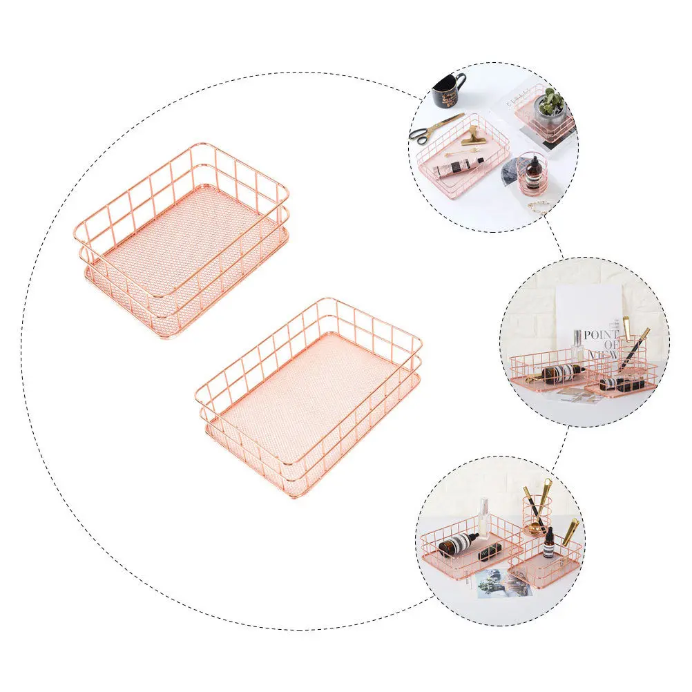 

2Pcs Multipurpose Storage Organizer Safe Iron Material Bright Use Basket Iron Storage Basket