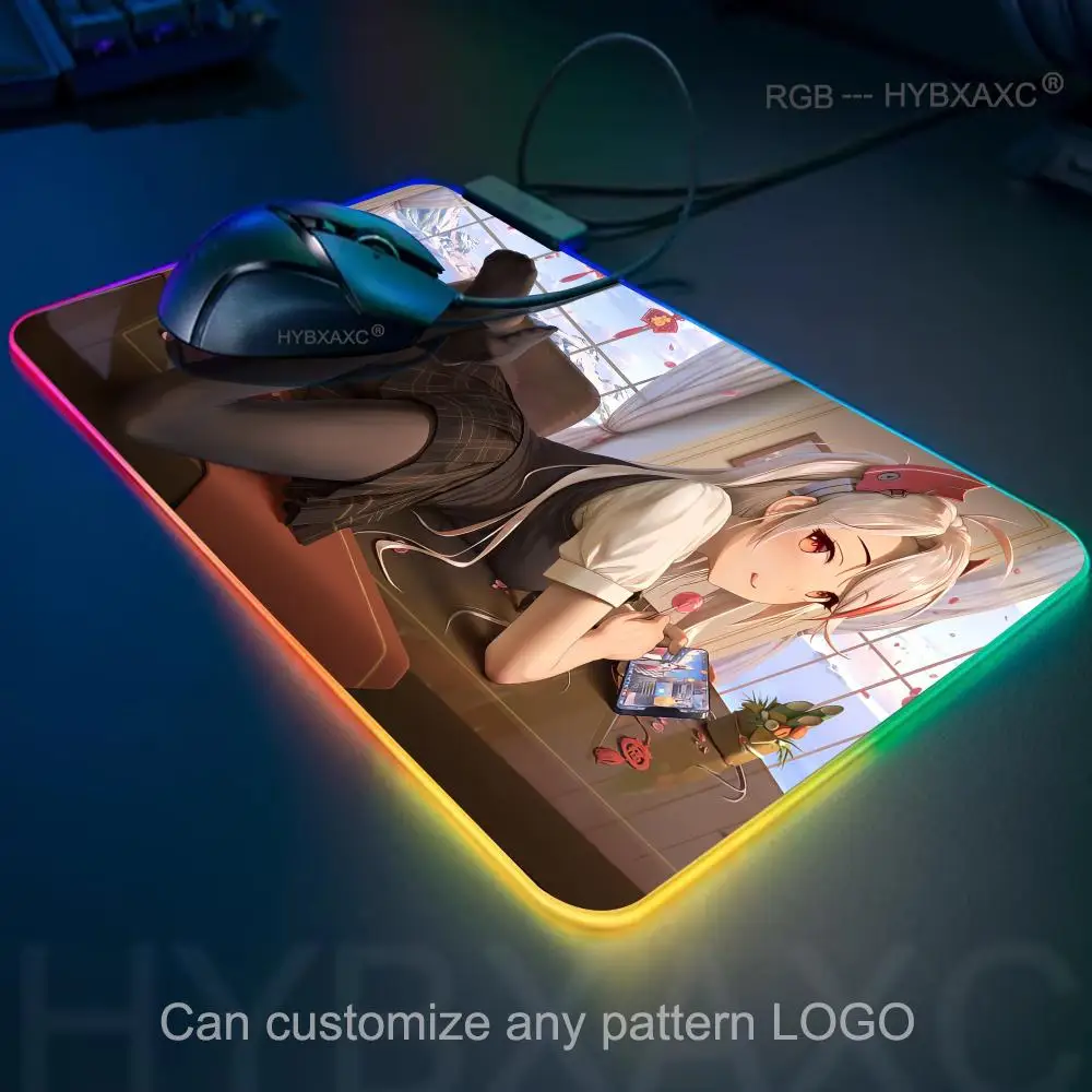 Prinz Eugen Azur Lane Mouse Pad RGB Gaming Mouse Pad Desk Mat HD Gamer Large LED Light XXL MousePads PC Computer Carpet