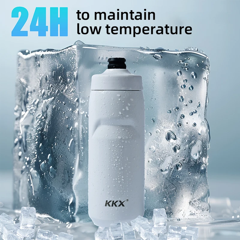 KKX 550ml 304 Stainless Steel Insulated Cycling Water Bottle with Dust Cover Cold Heat Retention for Road MTB Bicycle Riding