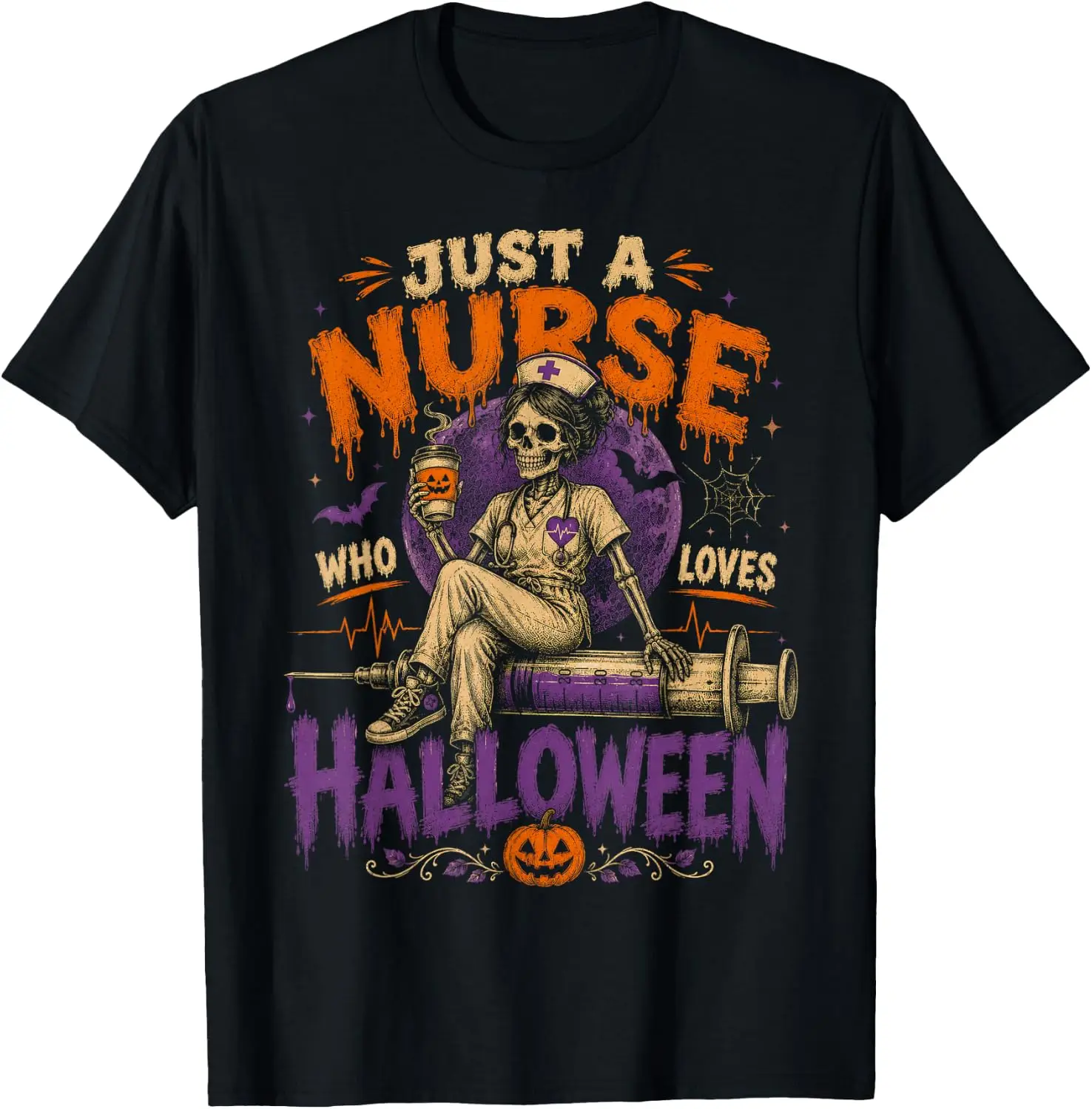 Just A Who Loves Halloween Funny Nurse Shirt T-Shirt Unisex Graphic T‑Shirt, Unique [Your Graphic Design] Print Tee, 100% Cotton Soft Breathable Crew Neck Casual Short Sleeve T‑shirt For Men Women Novelty Daily Tops