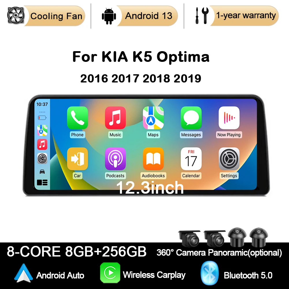 

12.3 Inch For KIA K5 Optima 2016 2017 2018 2019 Android 13 Octa Core DSP Car Multimedia Player Stereo BT Carplay QLED Screen