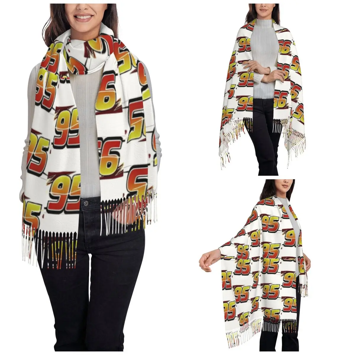 Lightning Mcqueen 95 Shawls Wraps for Ladies Warm Large Soft Scarf Pashmina Tassel Scarves