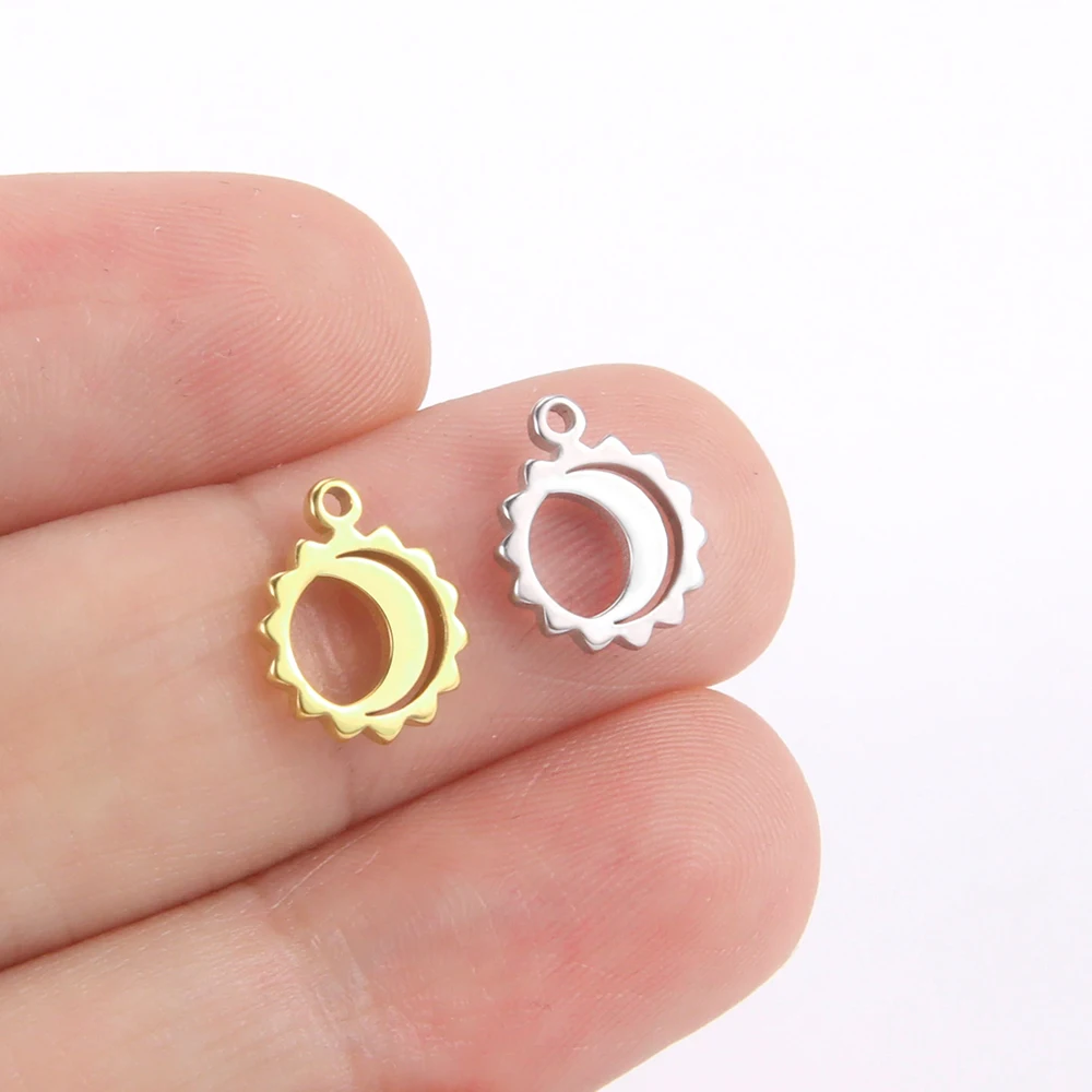 EUEAVAN 5pcs Tiny Charm Stainless Steel Charms for Jewelry Making Sun Pentacle Heart Moon Pendant DIY Necklace Bracelets