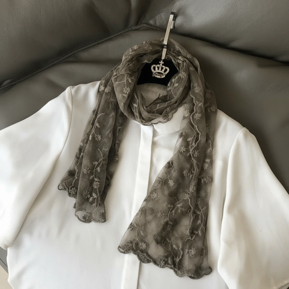 Literary Versatile Women's Lace Scarf Long Korean Version Sunscreen Lace Shawl Retro Embroidered Flower Neck Protection Scarf