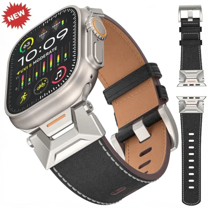 Genuine Leather Strap For Apple Watch Ultra 3 49mm Series 11 10 9 8 7 46mm 45mm Mecha Business Wristband iWatch 6 5 4 SE3 44mm