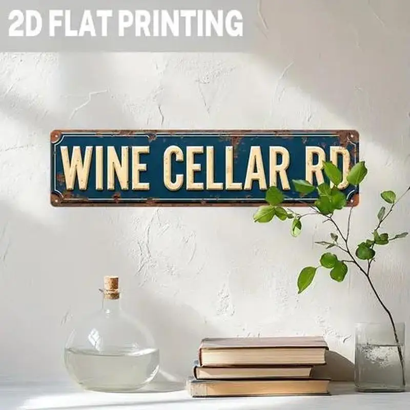 [2D FLAT] 1 قطعة علامة معدنية، 4 × 16 بوصة قبو النبيذ الرجعية علامة الطريق المعدنية جدار ديكور فني