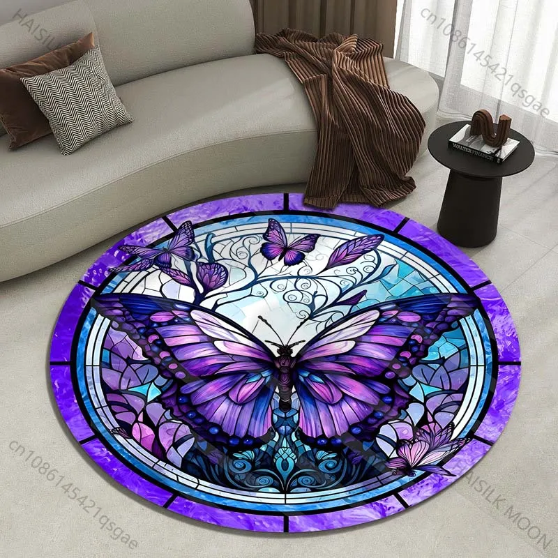 Dreamy purple butterfly Printed round carpet living room sofa table carpet large pet mat soft round carpet home decoration