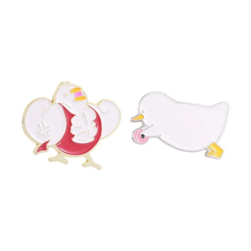 Metal Badge Big White Duck Creative and Funny Cute Push Wheel Backpack Clothing Pin Decoration Angry Duckling Badge Accessories