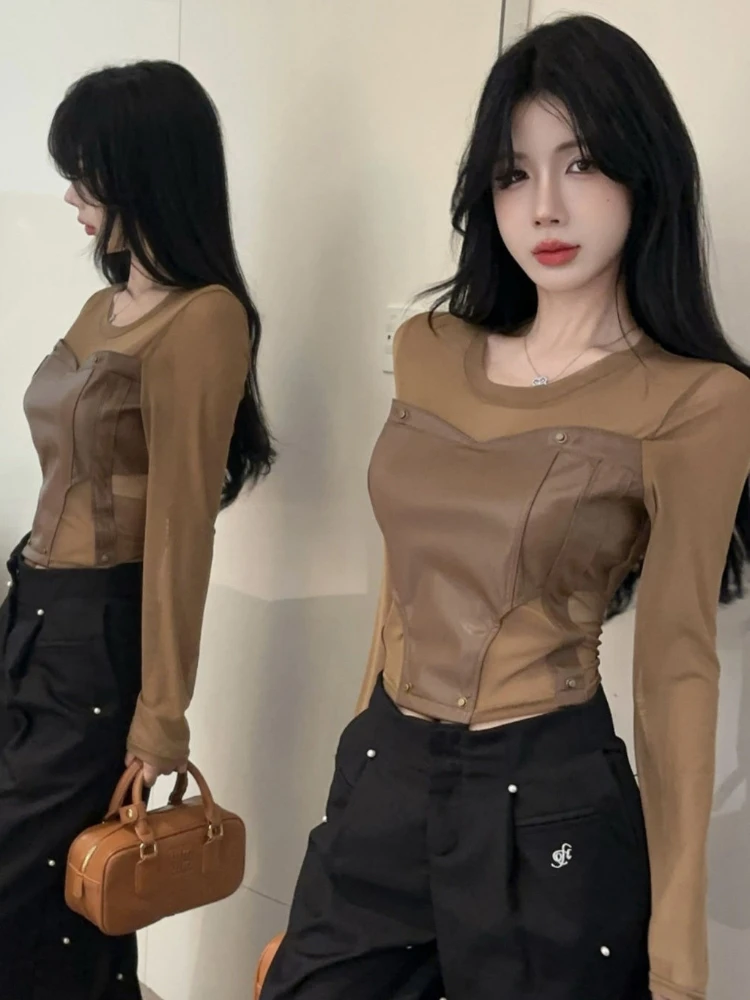 Solid T-shirts Women Long Sleeve Slim Fit Deign Spring Korean Style Hipster Streetwear All-match Hot Female Fashion Clothing New #4
