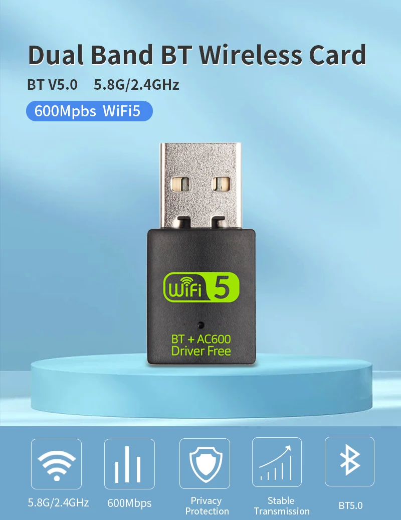 600Mbps 2.4G/5GHz USB WiFi Adapter For Bluetooth 4.2 Dual Band WiFi Dongle 802.11ac Mini Wireless Computer Network Card Receiver - Image 5